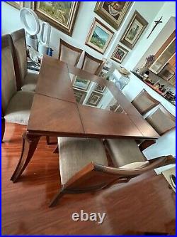 SOLID WOOD with Glass and leather center Tabletop Dining Table Set 9 Piece