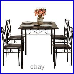 SUGIFT 5 Piece Dining Table Set Wood Metal Table and 4 PU Cushion Chairs