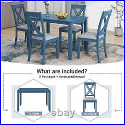 TOPMAX Rustic Minimalist Wood 5-Piece Dining Table Set with 4 X-Back Chairs Blue