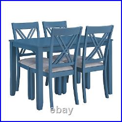TOPMAX Rustic Minimalist Wood 5-Piece Dining Table Set with 4 X-Back Chairs Blue