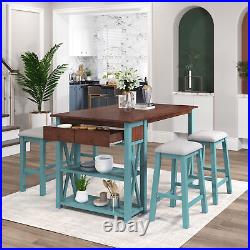 TOPMAX Rustic Wood 4-Piece Counter Height Dining Table Set with Storage Shelves