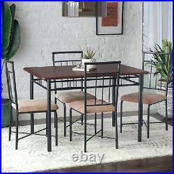 Table 5-Piece Wood Metal Dining Sturdy 4 Chairs Rugged Kitchen Room Smaller New