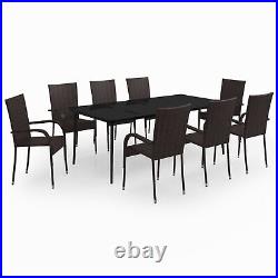 Tidyard 9 Piece Dining Set Glass Tabletop Table and 8 Garden Chairs Poly E3C1