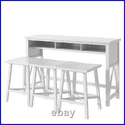 White Counter Height 4-Piece Dining Table Set 60 Console Kitchen Table 3 Stools