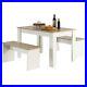 Wooden Dining Table with Two Benches, Three Piece Set